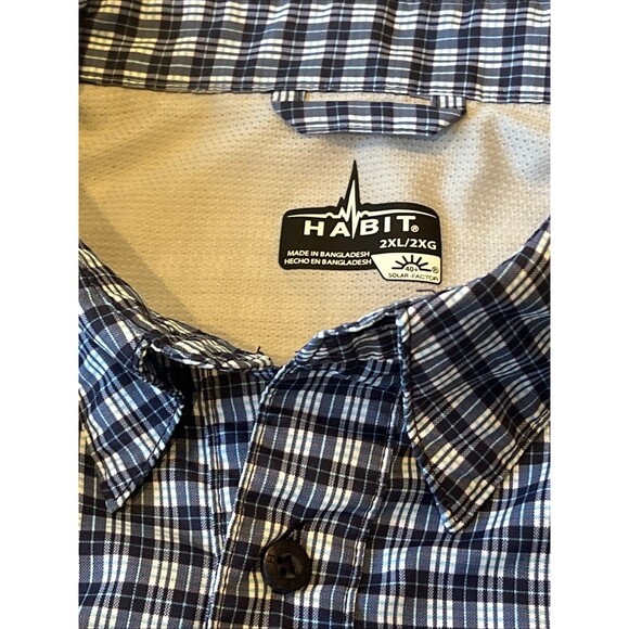 Habit Mens 2XL Blue Plaid Short Sleeve Vented Fishing Shirt Vented Back UPF 40 - Picture 4 of 9